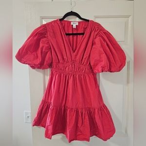Pink Puff Sleeve Mini Dress (L)